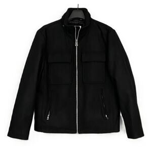 Calvin Klein Men's Medium Hooded Wool Blend Coat Solid Black NWOT